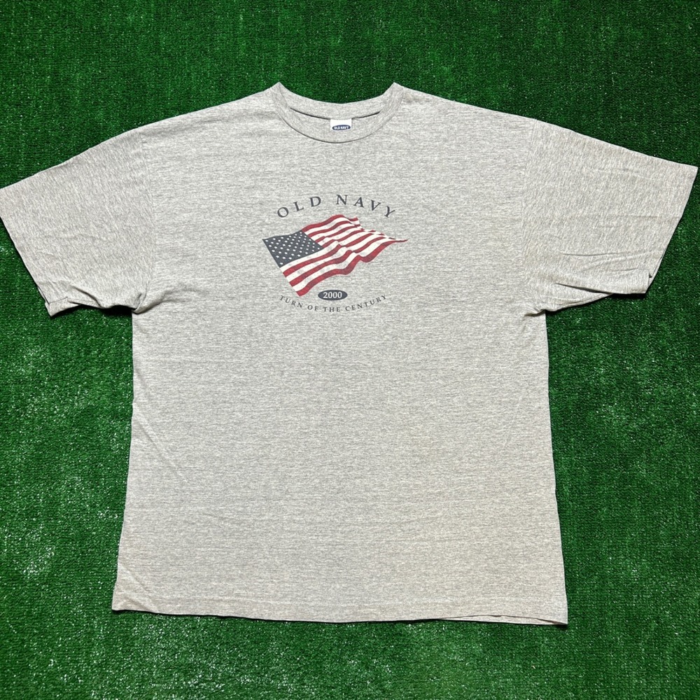 Vintage Y2K Old Navy American Flag Mens T-Shirt XXL Gray